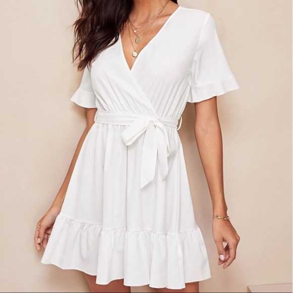 SHEIN Dresses & Skirts - Wrap Belted Ruffle Hem Dress